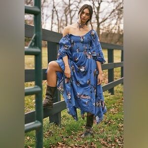 Free People Morning Glory Blue Maxi Dress Medium M NWOT